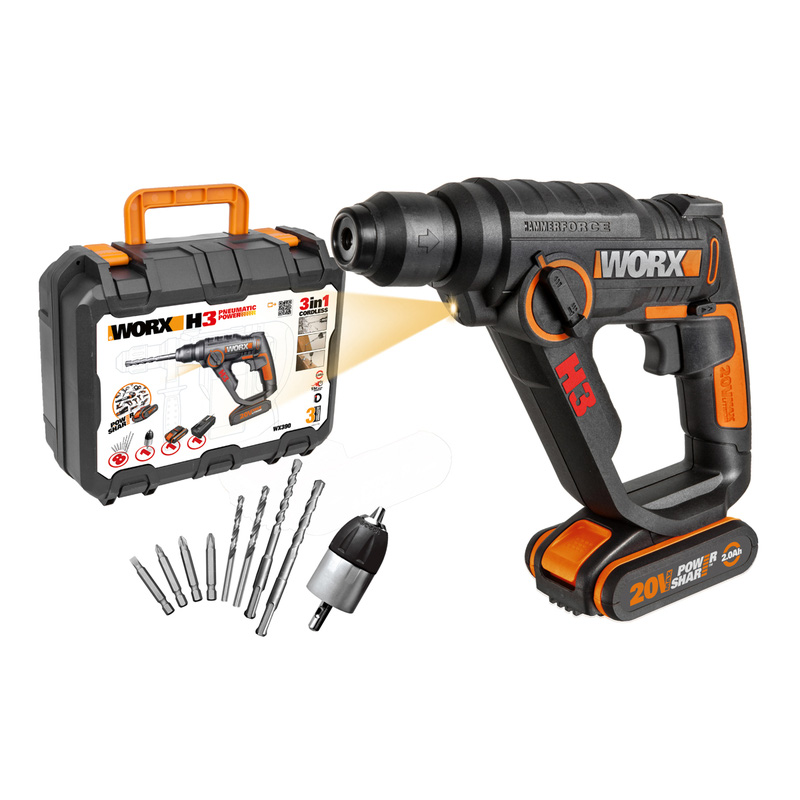 Worx 20V 3 in 1 Cordless SDS Rotary Hammer Drill 1 x 2.0Ah