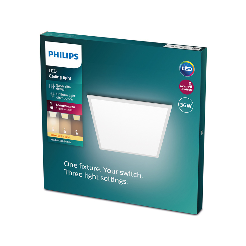 Philips CL560 Super Slim Square Panel Ceiling Light 600x600mm White 36W 3600lm Warm White