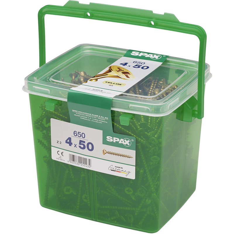 Spax Pozi Flat CSK Yellox Coated PZ2 Tub 4.0 x 50mm