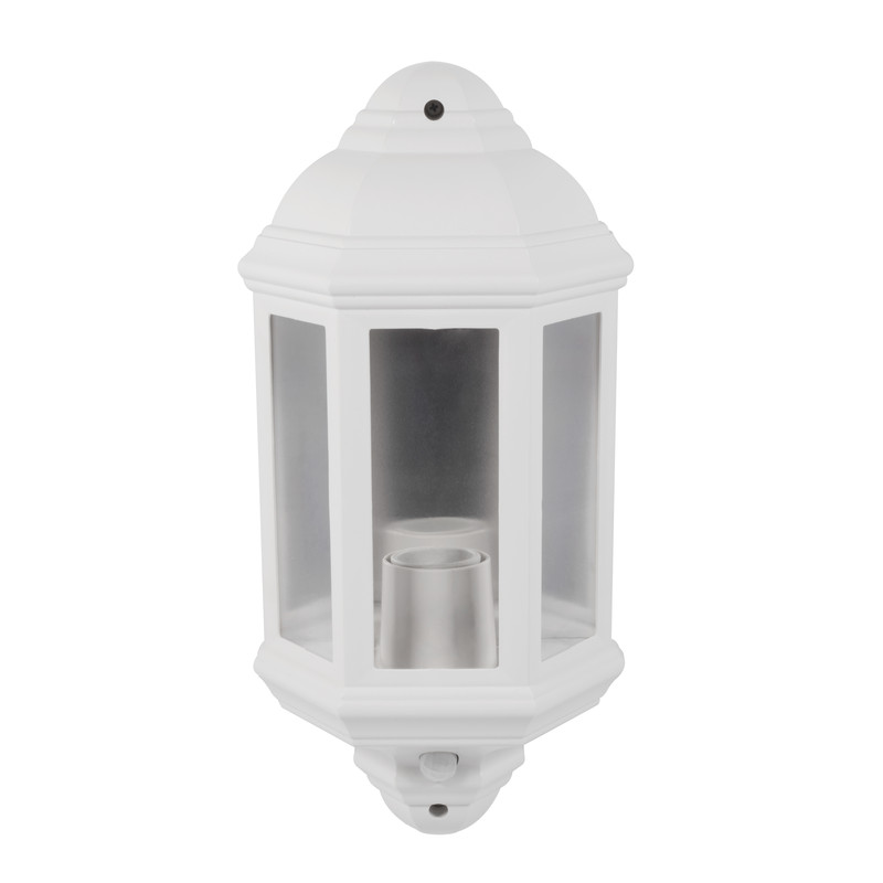 60W PIR IP44 Half Lantern White
