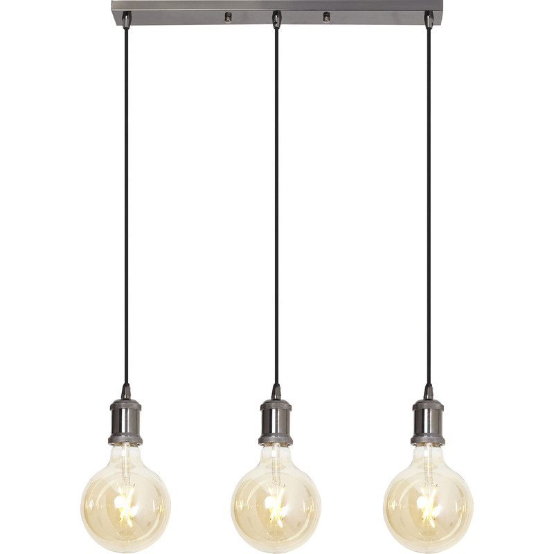 4lite WiZ Connected Decorative 3 Way Bar Pendant Blackened Silver with 3 x 6.5W WiFi Smart LED Globe Bulbs Warm to Cool White 725lm