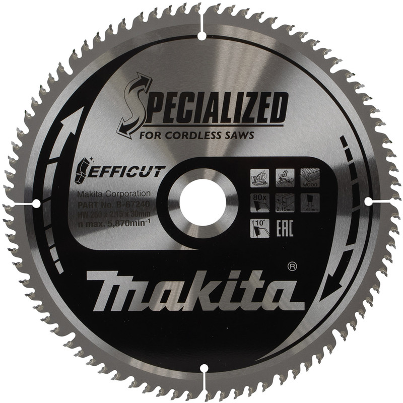 Makita Efficut TCT Cordless Saw Blade 260 x 30 x 80T