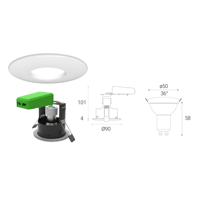 4lite WiZ Connected 4.9W LED Smart WiFi Bluetooth IP65 Fire Rated Downlight White - Warm to Cool White 345lm