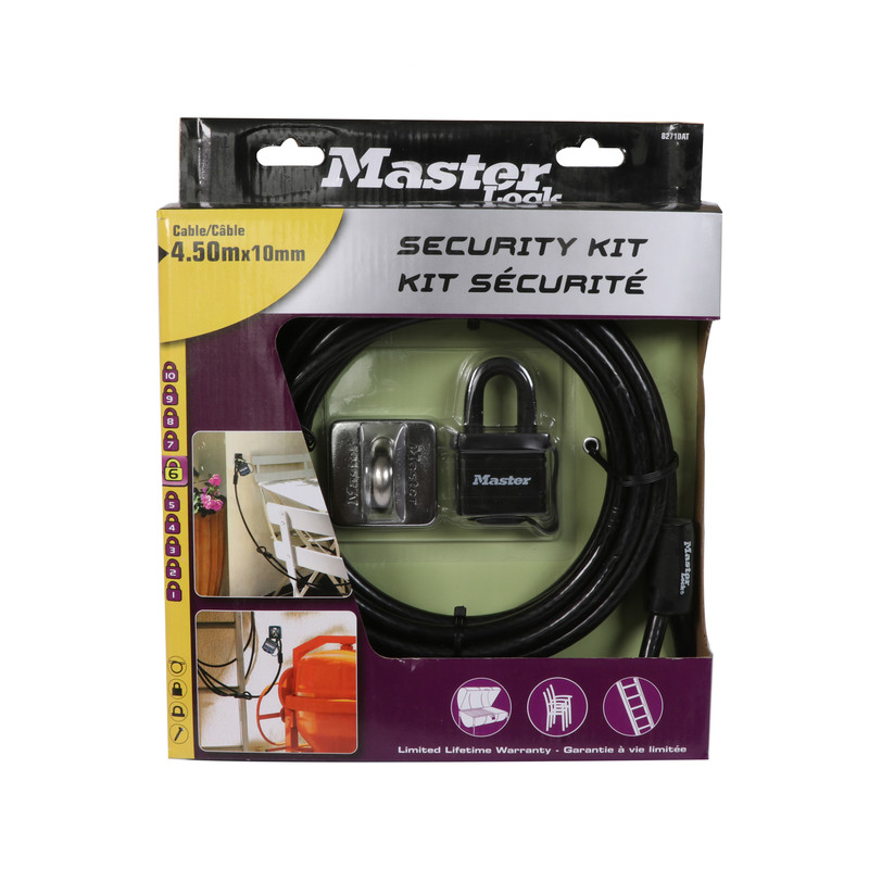 Master Lock Security Weatherproof Padlock and Cable Kit 4.5m x 10mm