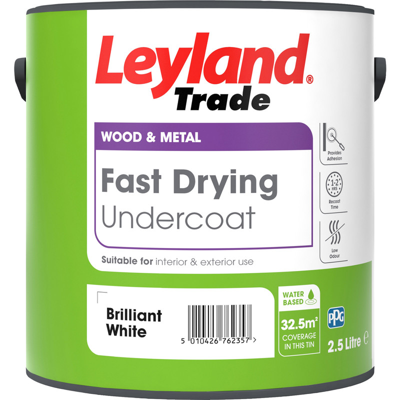 Leyland Trade Fast Drying Water Based Undercoat Paint Brilliant White 2.5L