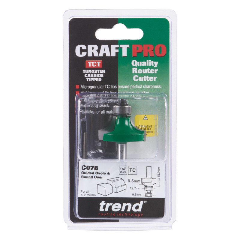 Trend 1/4" Round Over Router Cutter 9.5 x 15.9mm