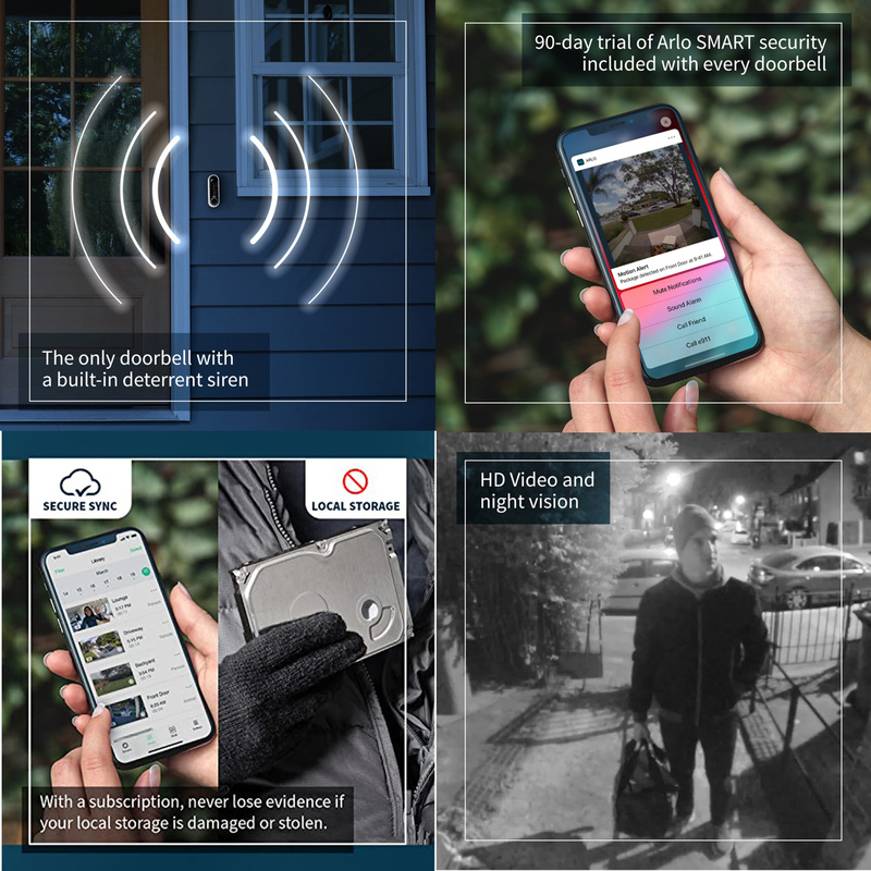 Arlo Essential Smart Wireless Video Doorbell with Siren White