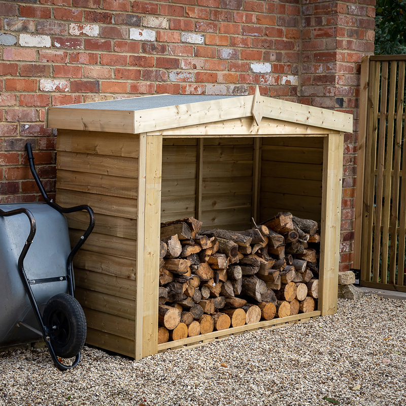 Forest Garden Overlap Presssure Treated Apex Log Store 153cm(h) x 198cm(w) x 81cm(d)