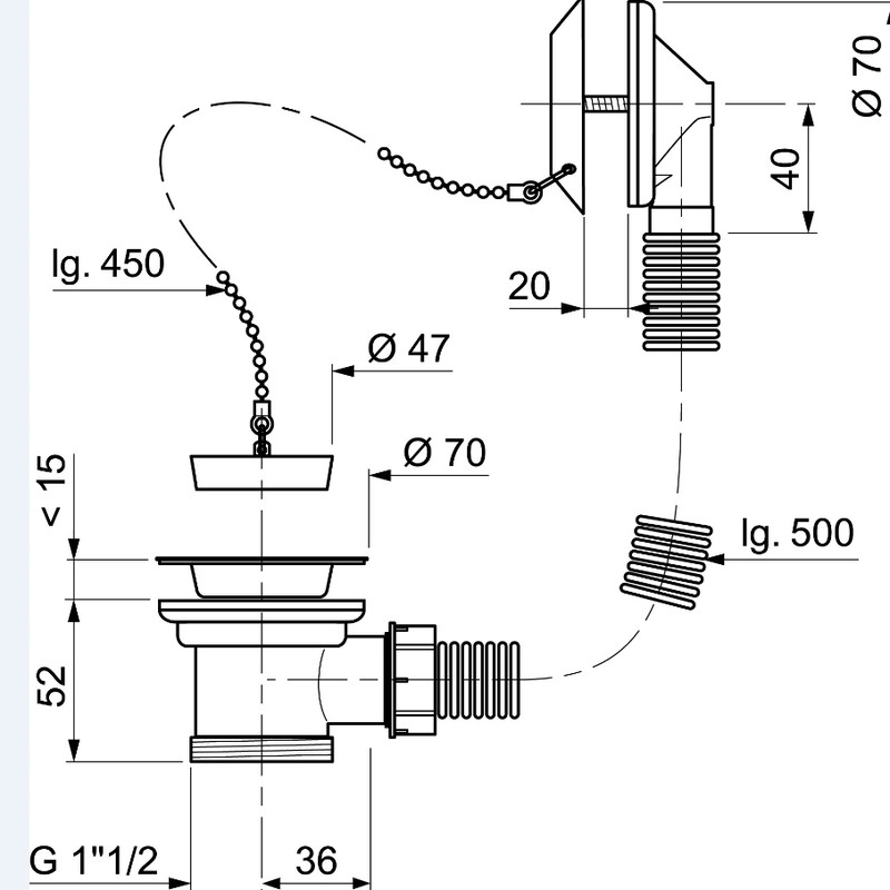 Chained Bath Waste with Overflow 1 1/2"