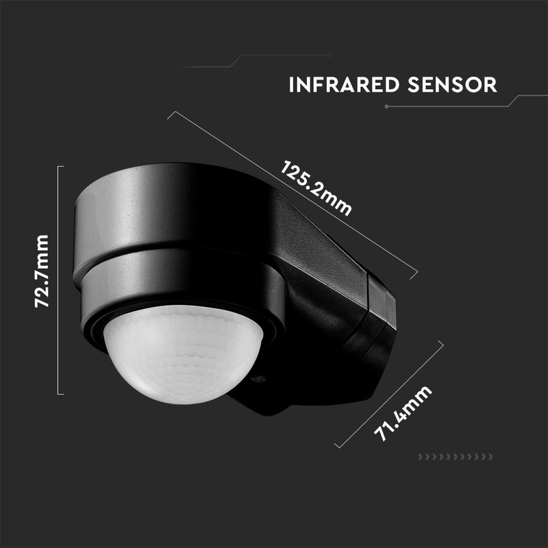 V-TAC PIR Corner Mount Motion Sensor IP65 Black 10m