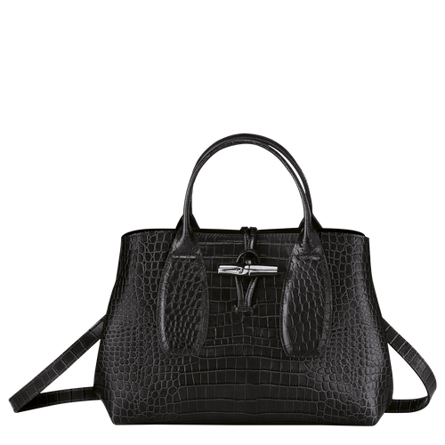 Black Women's Longchamp Roseau M Leather Top-handle Bags | 9570684-UK