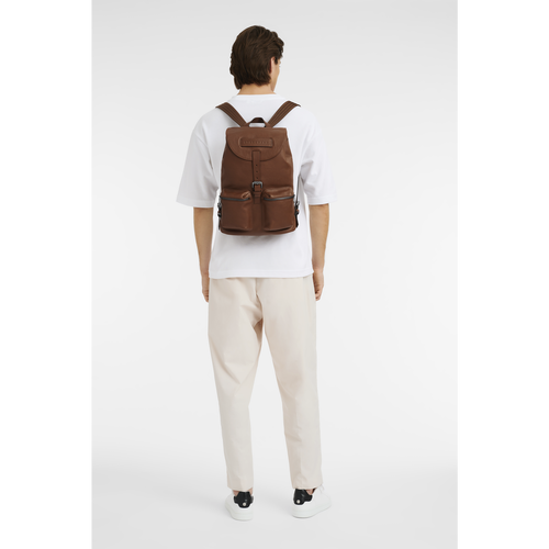 Brown Men's Longchamp 3D M Leather Backpacks | 8671205-GL