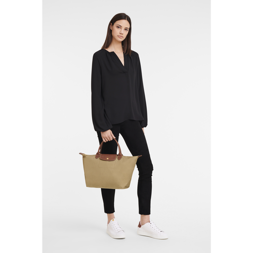 Beige Women's Longchamp Le Pliage Original M Canvas, Recycled canvas Top-handle Bags | 3012568-UR