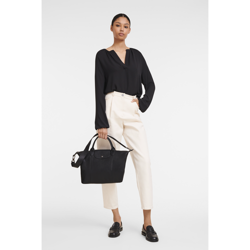 Black Women's Longchamp Le Pliage Cuir M Leather Top-handle Bags | 3589760-KG