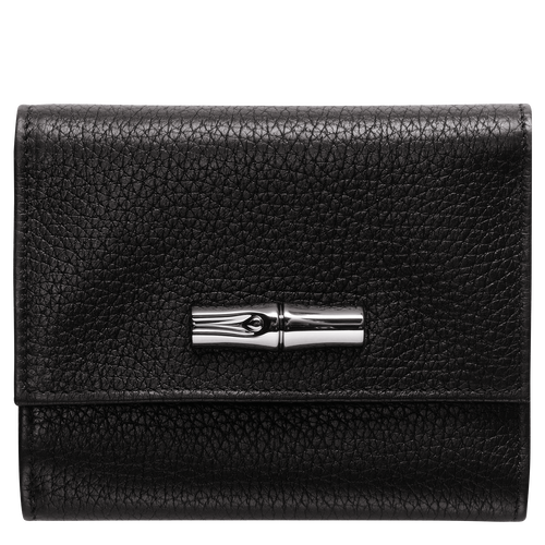 Black Women's Longchamp Roseau Essential Leather Compact Wallets | 1358094-BE