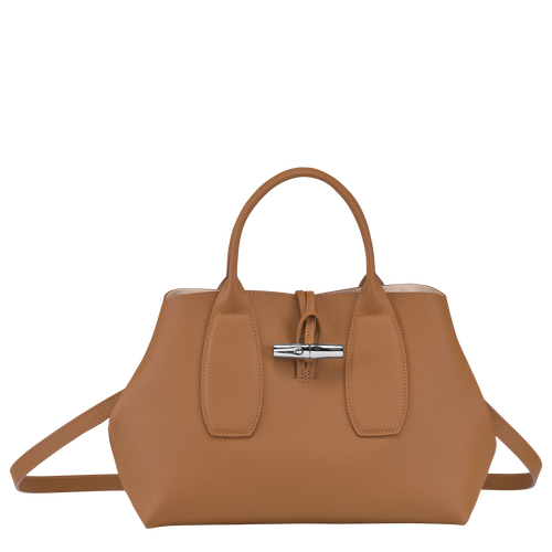 Beige Women's Longchamp Roseau M Leather Top-handle Bags | 1245307-FP