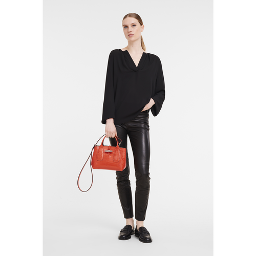 Orange Women's Longchamp Roseau S Leather Top-handle Bags | 3925640-GI