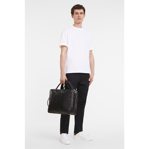 Black Men's Longchamp Le Foulonné L Leather Briefcase | 4367892-GK