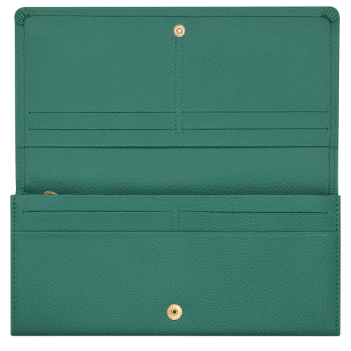 Green Women's Longchamp Long continental Le Foulonné Leather Wallets | 3897645-MN - Exclusive Outlet Sale