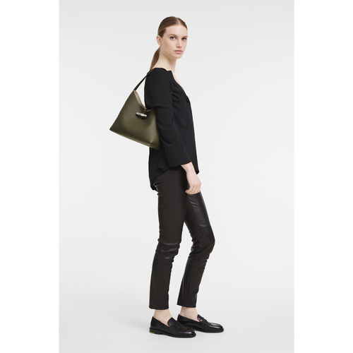 Green Women's Longchamp Roseau M Leather Shoulder Bags | 8036742-ZM
