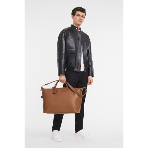 Brown Men's Longchamp Le Foulonné L Leather Travel Bags | 9418607-VZ