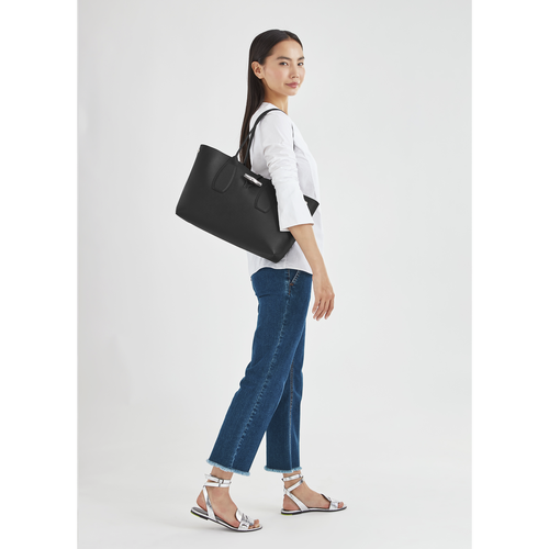 Black Women's Longchamp Roseau Leather Shoulder Bags | 2985746-HT