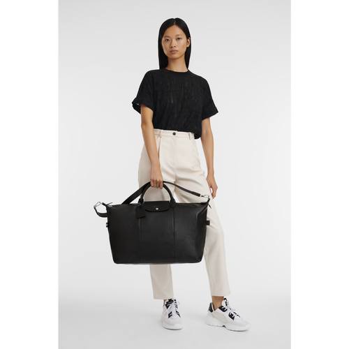 Black Men's Longchamp Le Foulonné L Leather Travel Bags | 3906748-TJ