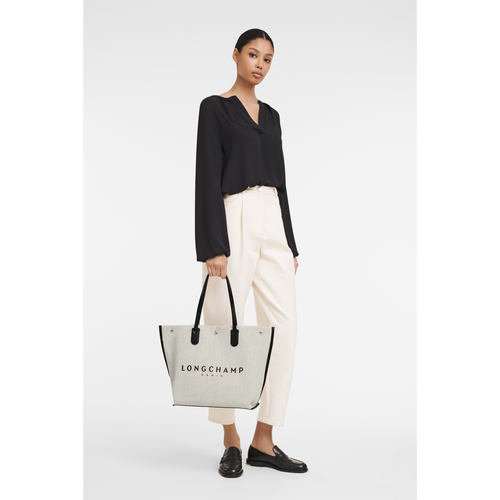 Beige Women's Longchamp Roseau L Canvas Shoulder Bags | 9718302-DV