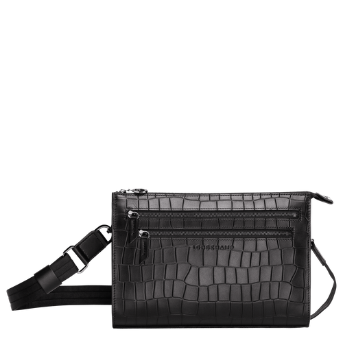 Black Men's Longchamp Croco Block Leather Crossbody Bags | 7054932-LE