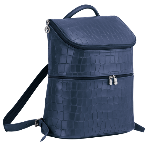 Blue Men's Longchamp Croco Block Leather Backpacks | 7360584-SZ