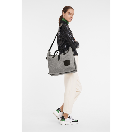 Grey Women's Longchamp Roseau Essential XL Canvas Shoulder Bags | 0562817-DO