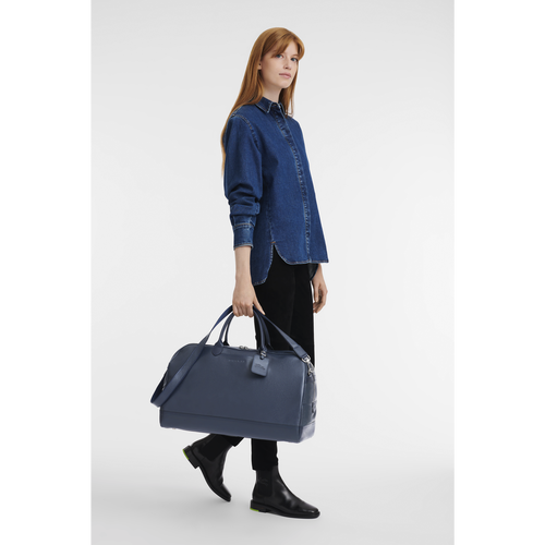Blue Men's Longchamp Le Foulonné L Leather Travel Bags | 1043692-YG