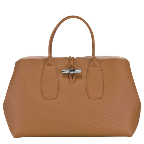 Beige Women's Longchamp Roseau L Leather Top-handle Bags | 5698741-XY