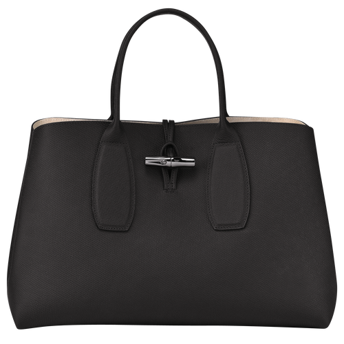 Black Women's Longchamp Roseau L Leather Top-handle Bags | 6107453-DS