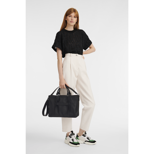 Black Women's Longchamp 3D M Leather Top-handle Bags | 1632874-OA