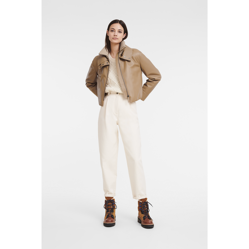 Beige Women's Longchamp Fall-Winter 2022 Collection Leather Jackets | 0427691-NL