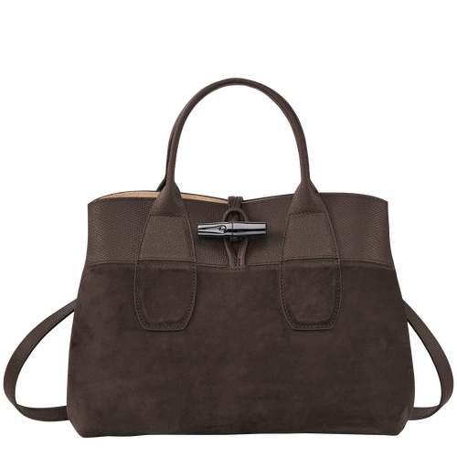 Brown Women's Longchamp Roseau M Leather Top-handle Bags | 2163804-FU