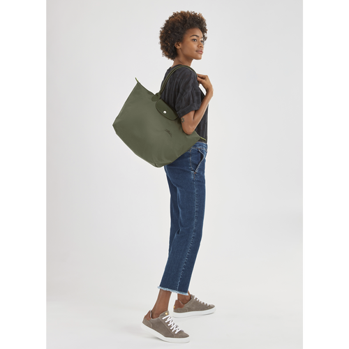 Green Women's Longchamp Le Pliage Green L Canvas, Recycled canvas Shoulder Bags | 2394678-EQ
