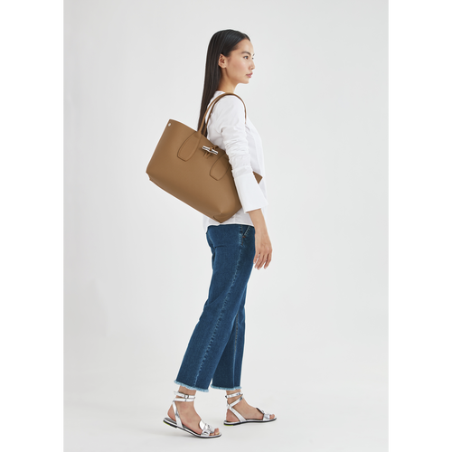 Beige Women's Longchamp Roseau Leather Shoulder Bags | 2796345-CO