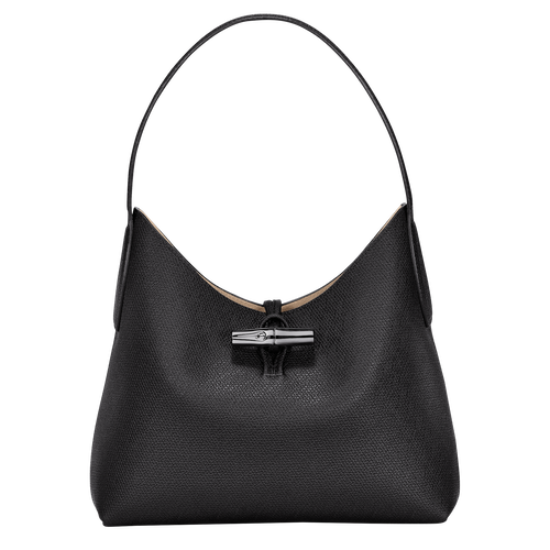 Black Women's Longchamp Roseau M Leather Shoulder Bags | 1903287-UZ