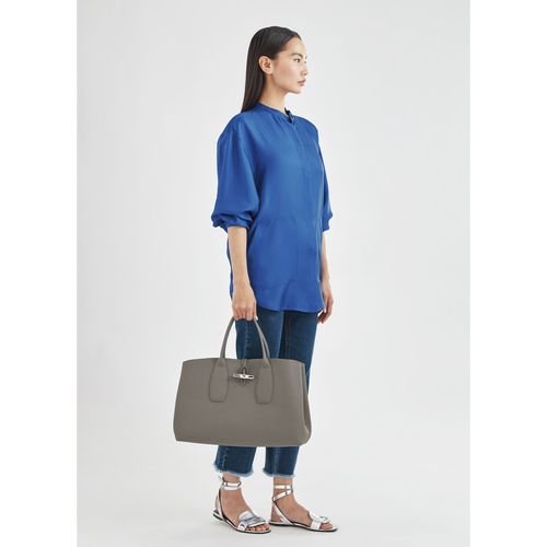 Grey Women's Longchamp Roseau L Leather Top-handle Bags | 0745863-RS