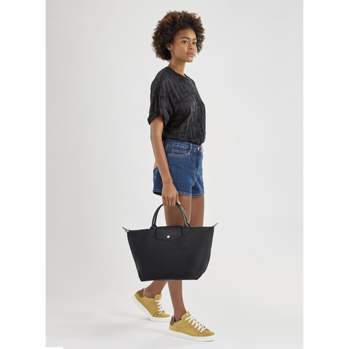 Black Women's Longchamp Le Pliage Green M Canvas, Recycled canvas Top-handle Bags | 8657210-EV