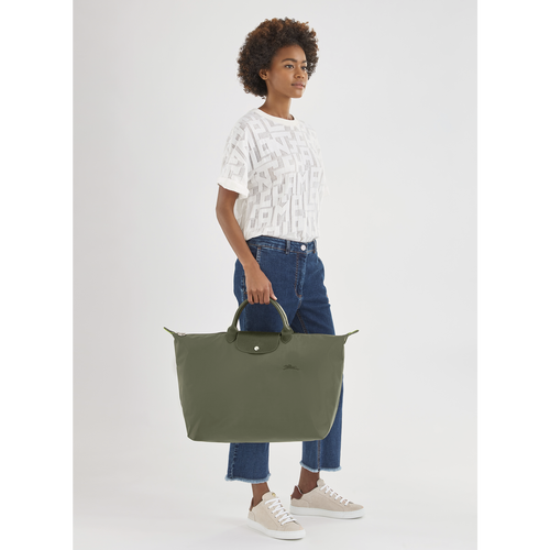 Green Men's Longchamp Le Pliage Green L Canvas, Recycled canvas Travel Bags | 6541809-FY
