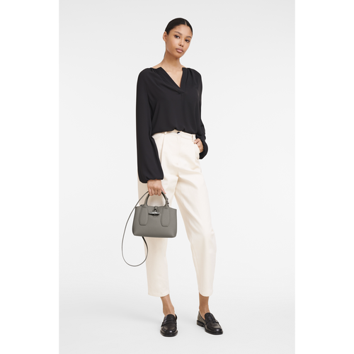 Grey Women's Longchamp Roseau S Leather Top-handle Bags | 6058724-KR