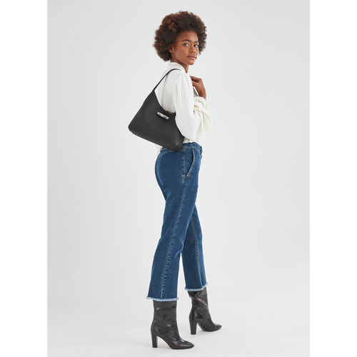 Black Women's Longchamp Roseau M Leather Shoulder Bags | 1903287-UZ