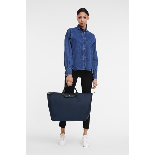 Blue Women's Longchamp Le Pliage Green L Canvas, Recycled canvas Travel Bags | 1679420-ZO