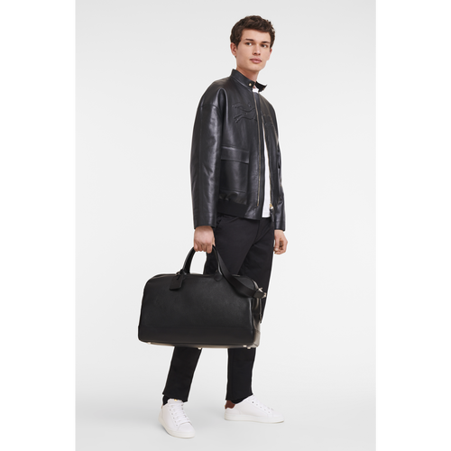 Black Men's Longchamp Le Foulonné L Leather Travel Bags | 5329180-XK