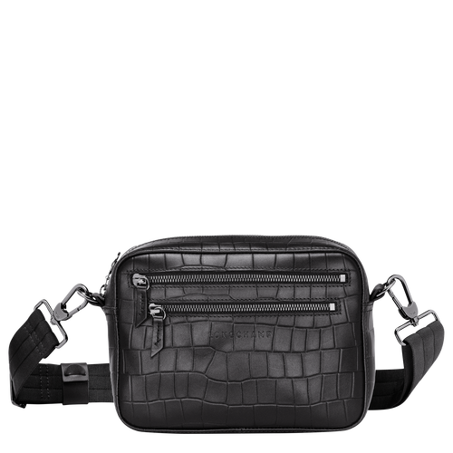 Black Men's Longchamp Croco Block Leather Crossbody Bags | 8746150-DA