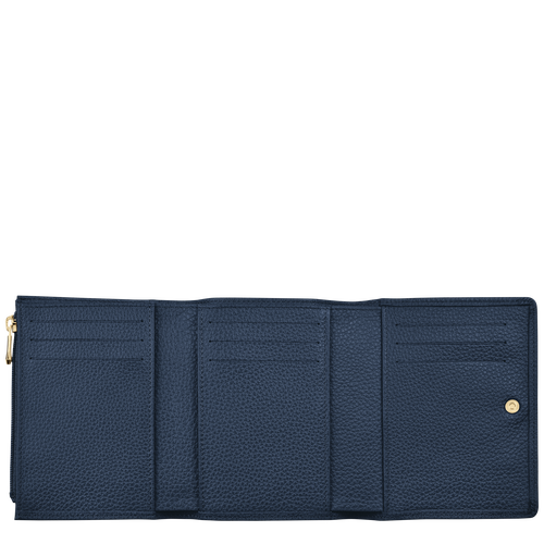 Blue Women's Longchamp Le Foulonné Leather Compact Wallets | 5807412-MQ