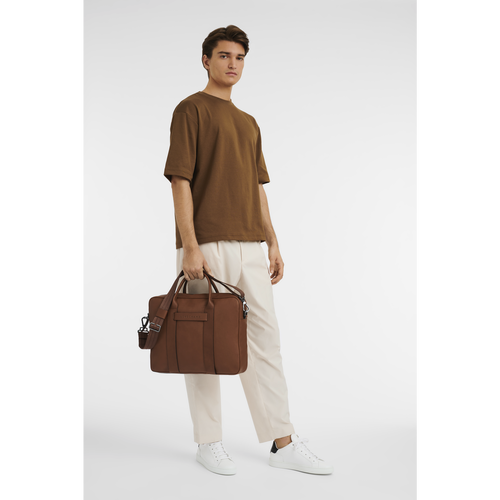 Brown Men's Longchamp 3D M Leather Briefcase | 4795682-RW